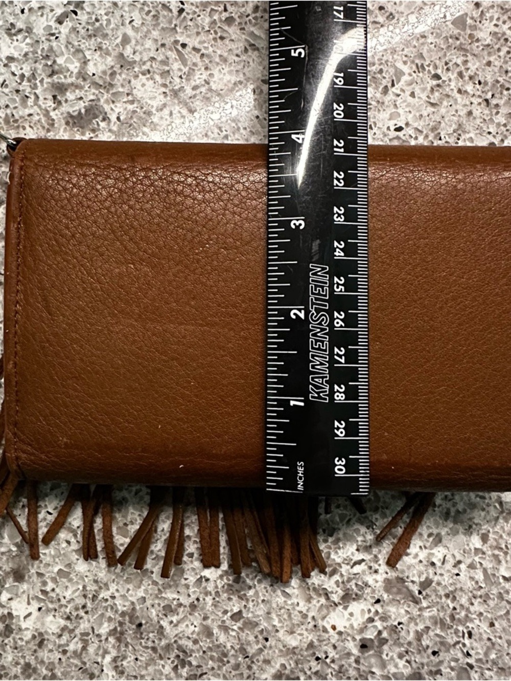 Rebecca Minkoff Mini Brown Fringe Vegan Leather Wallet Missing Crossbody Strap - Picture 14 of 15